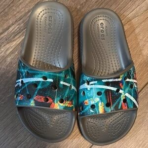 CROCS Kids' Teal and Gray Slide Sandals